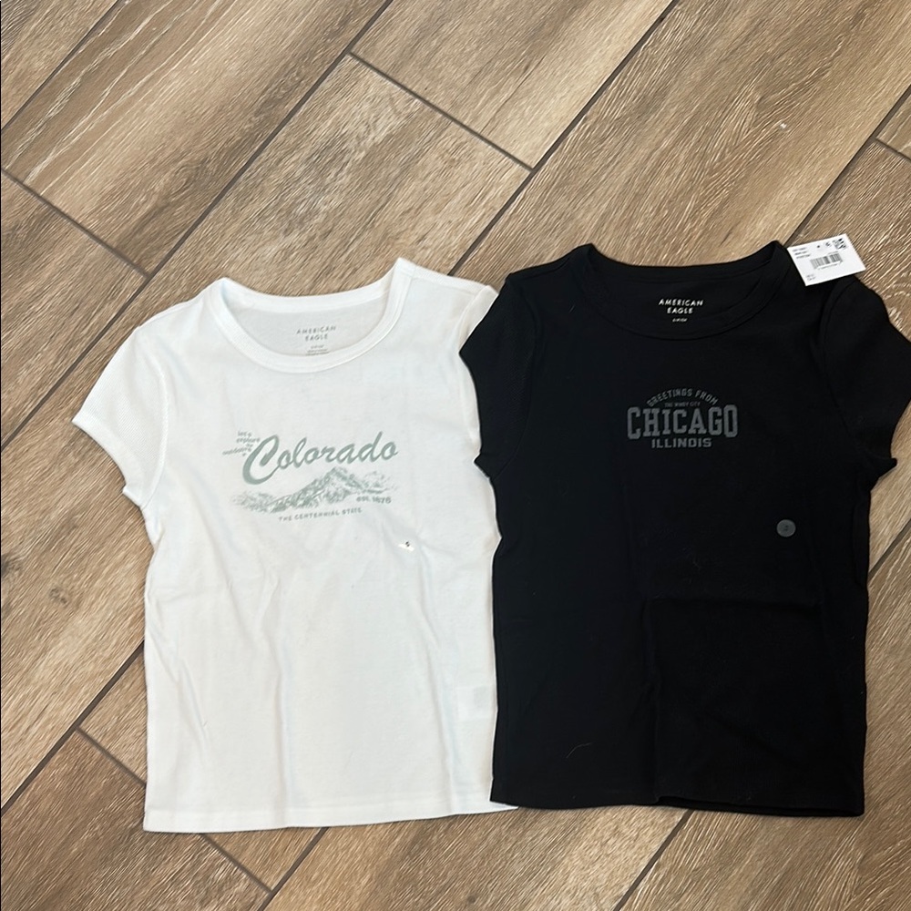 American Eagle Outfitters White and Black Short Sleeve Tees